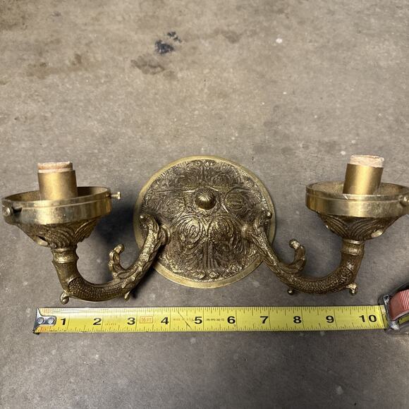 Candelabra Solid Brass Ornate Wall Sconce Underwriters Lab Inc. Electric Candles - Picture 11 of 12